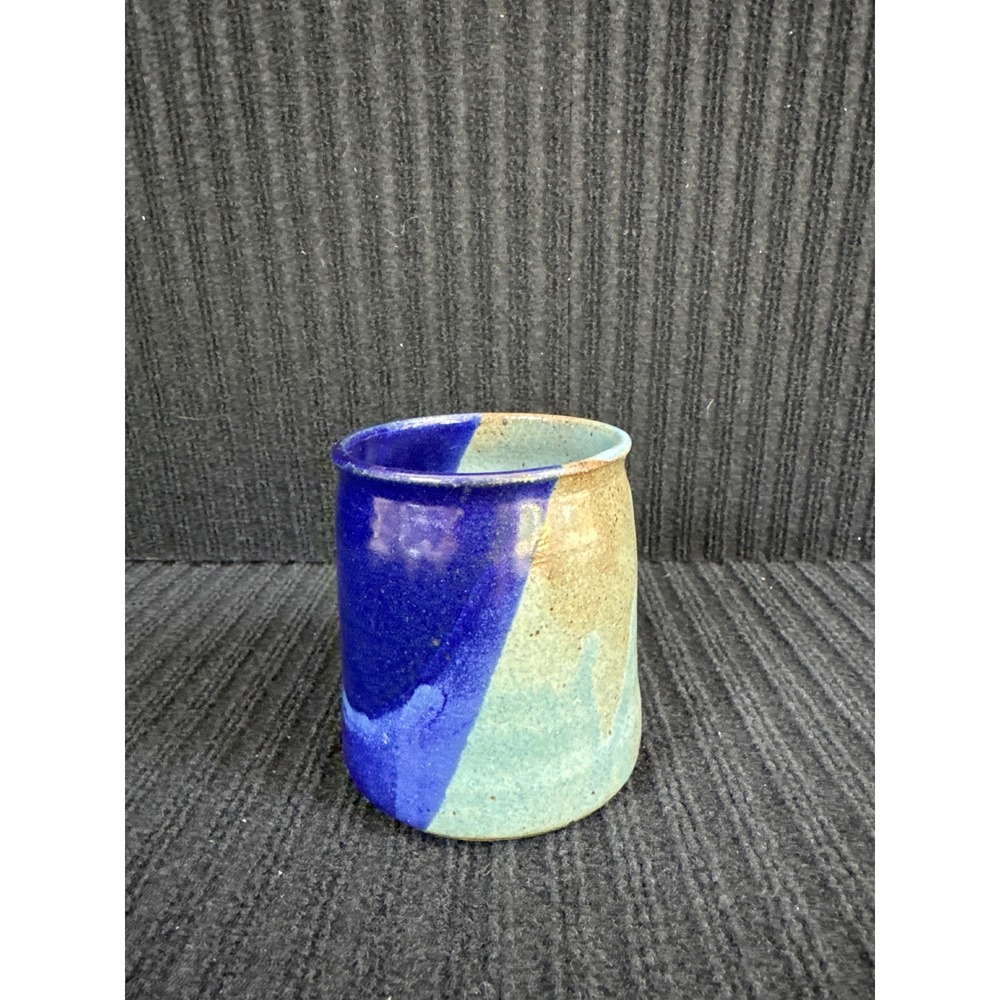 Handmade Studio Pottery Ceramic Tumbler Cup Blue Green Glazed Stoneware